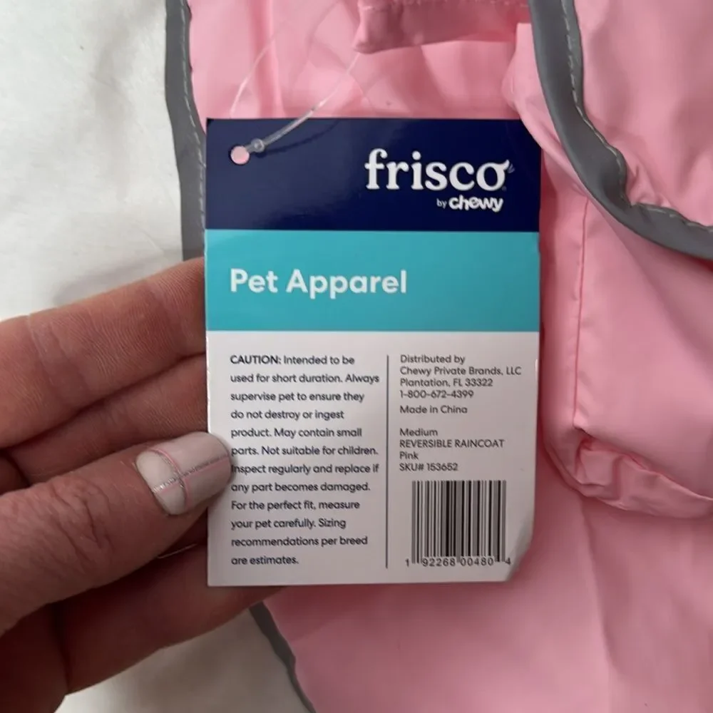 Frisco Lightweight Reversible Packable Travel Pink Dog Raincoat. Size Medium.